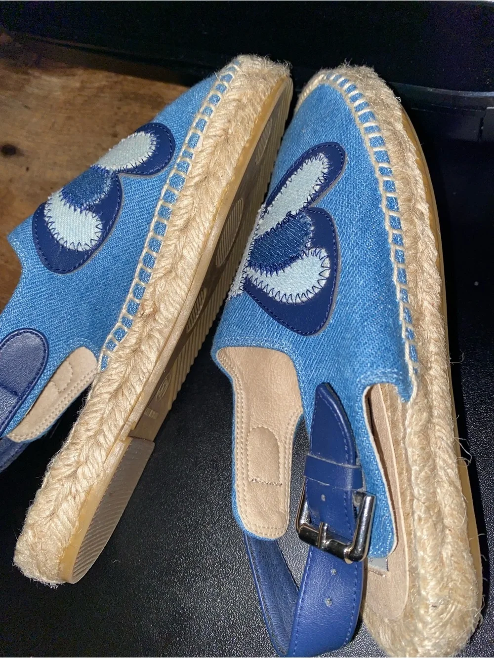 Stella McCartney Blue Denim Butterfly Patchwork Espadrille Slingback Sandals 32